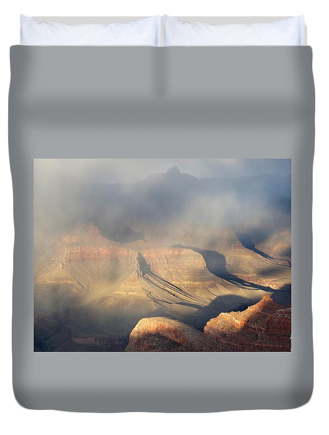 Grand Canyon National Park Duvet Cover featuring the photograph Storm over the Grand Canyon by Laurel Powell