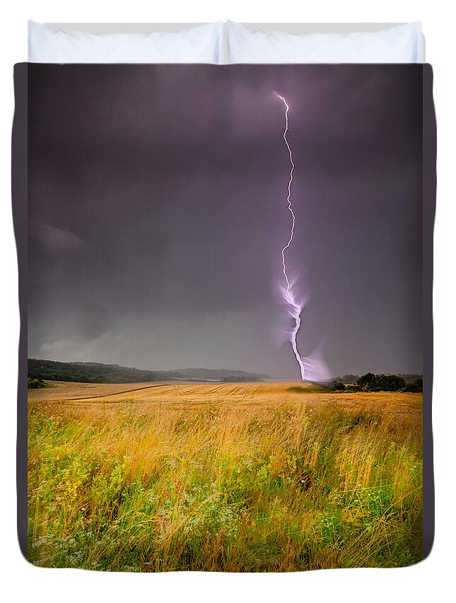 Scene Duvet Cover featuring the photograph Storm over the wheat fields by Eti Reid