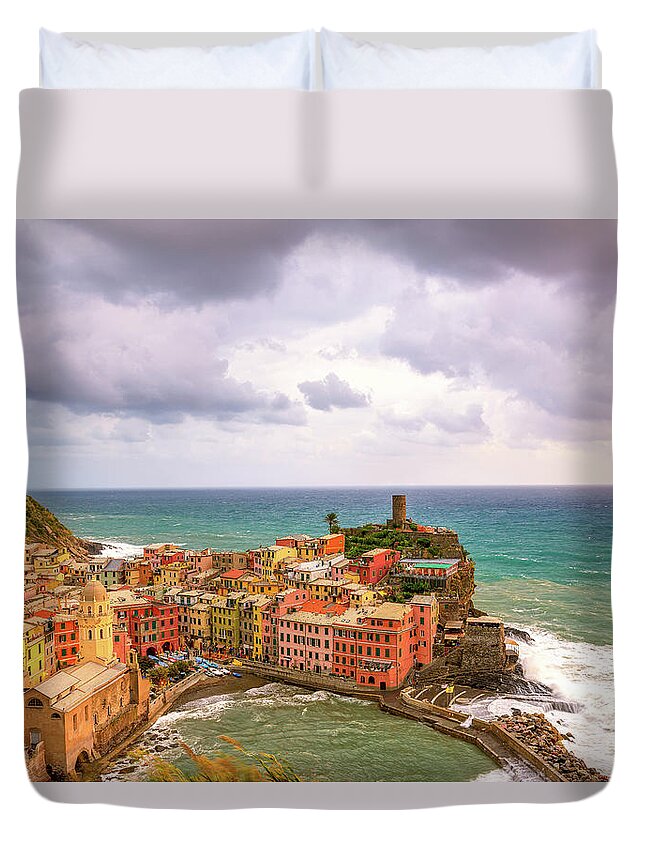 Tranquility Duvet Cover featuring the photograph Storm Upon Vernazza by Jason Arney