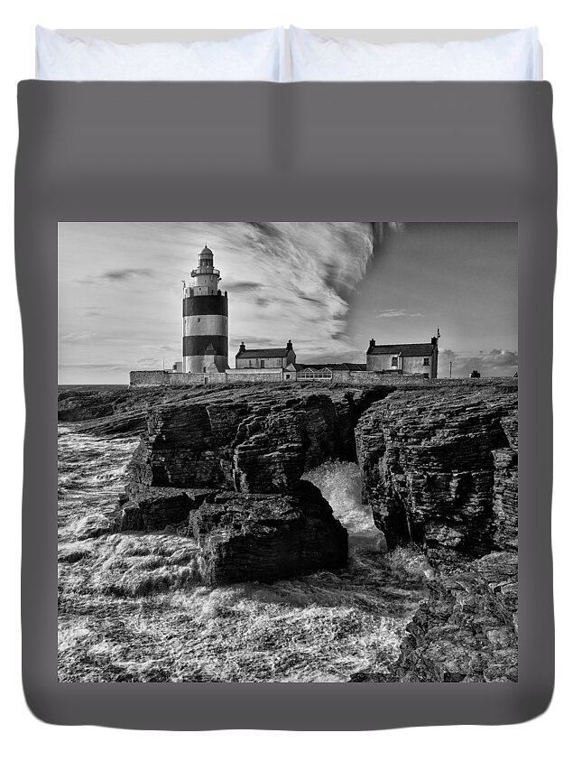 Hook Duvet Cover featuring the photograph Stormy day at Hook Head Lighthouse by Nigel R Bell