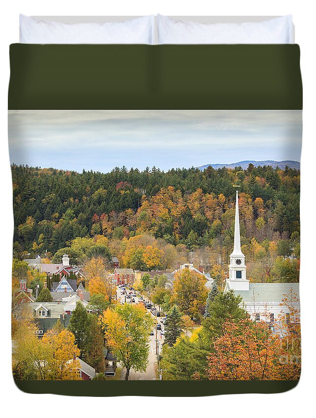 Vermont Duvet Cover featuring the photograph Stowe Vermont aerial by Ken Brown