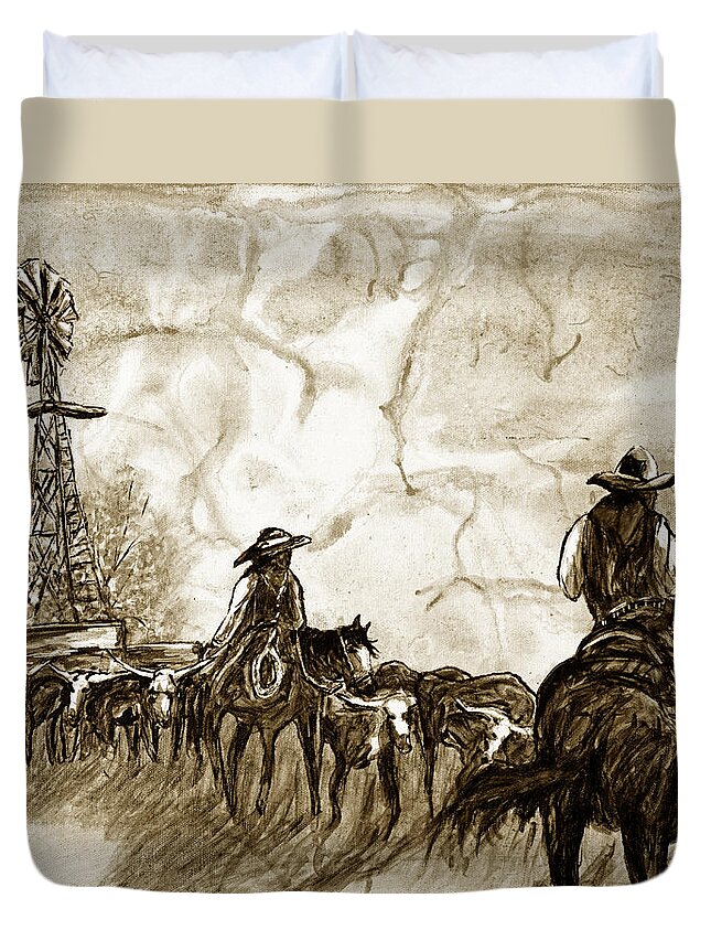 Texas Duvet Cover featuring the drawing Strange Sky by Erich Grant