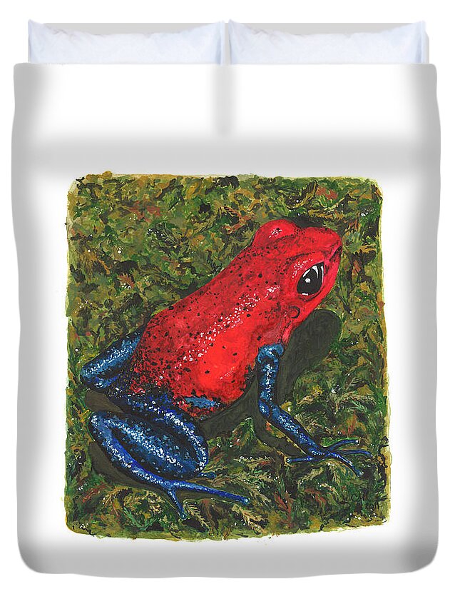 Strawberry Poison Dart Frog Duvet Cover featuring the painting Strawberry Poison Dart Frog by Cindy Hitchcock