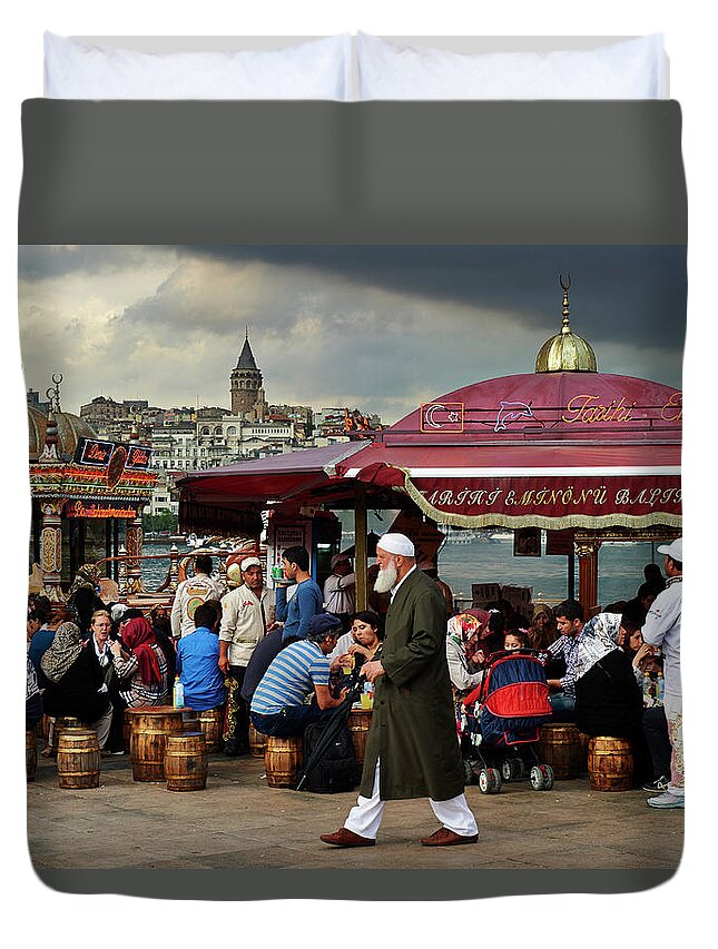 Istanbul Duvet Cover featuring the photograph Street Food On The Golden Horn, Istanbul by Andrea Pistolesi