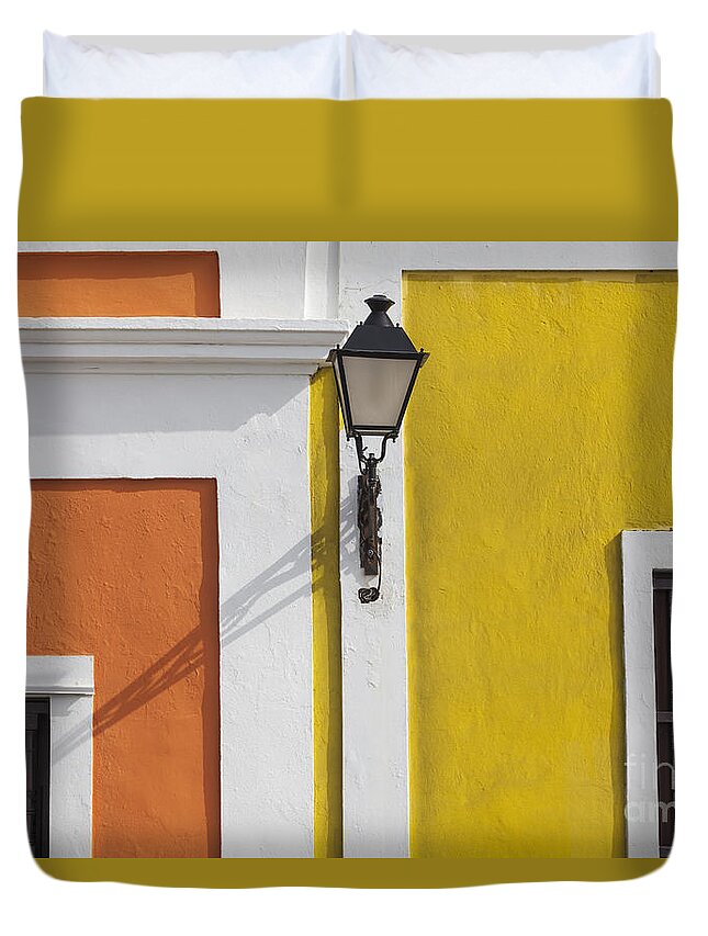 Architectural Detail Duvet Cover featuring the photograph Street Light in Old San Juan Streetlight Puerto Rico by Bryan Mullennix