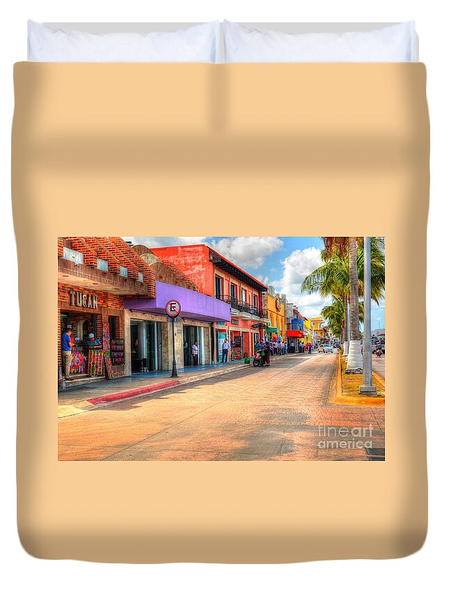 Street Duvet Cover featuring the photograph Streets of Cozumel by Debbi Granruth