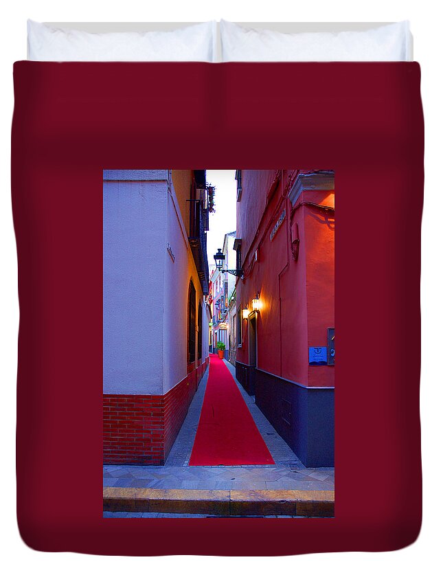 Seville Duvet Cover featuring the photograph Streets of Seville - Red Carpet by AM FineArtPrints