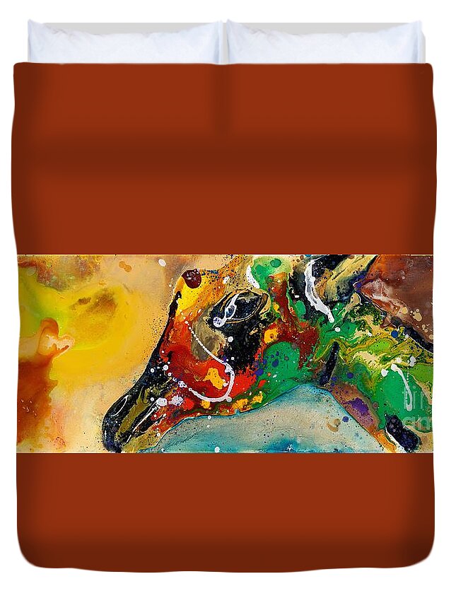 Giraffe Duvet Cover featuring the painting Stretch by Kasha Ritter