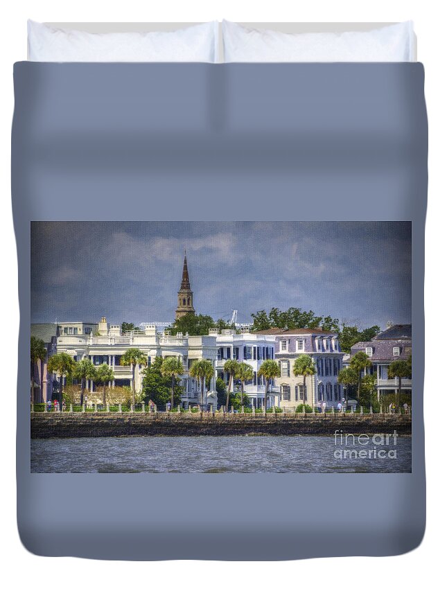 Battery Duvet Cover featuring the digital art Stroll along the Battery by Dale Powell