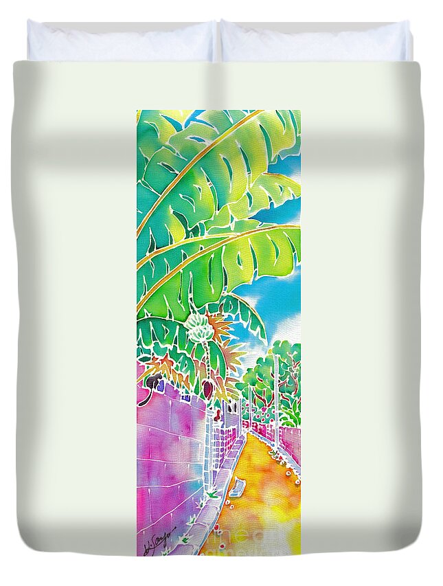 Okinawa Duvet Cover featuring the painting Strolling the village by Hisayo OHTA