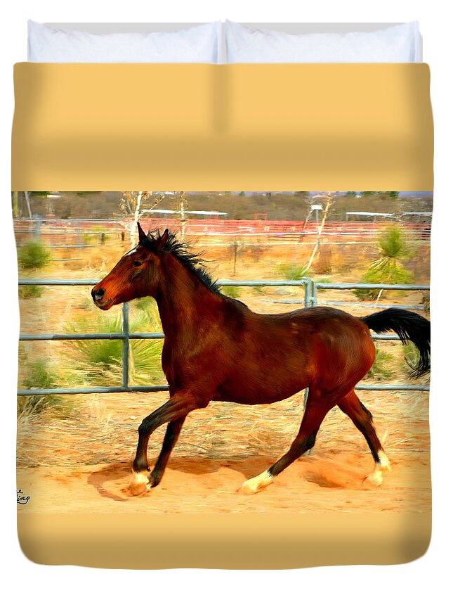 Horse Duvet Cover featuring the painting Strong Stallion by Bruce Nutting