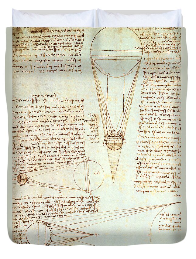 Studies Of The Illumination Of The Moon Duvet Cover featuring the drawing Studies of the Illumination of the Moon by Leonardo Da Vinci