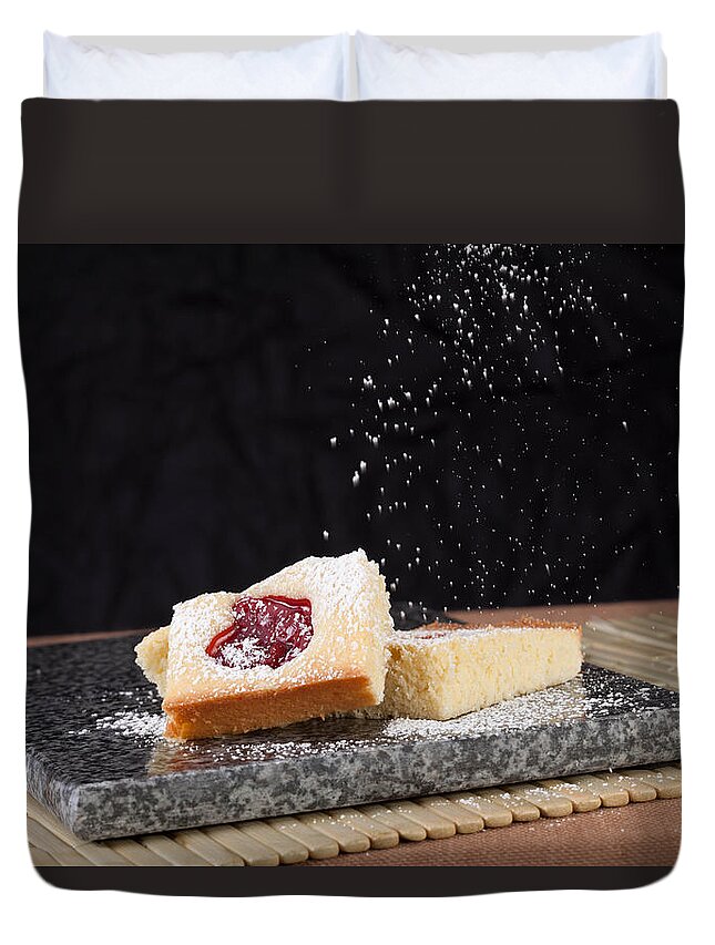 Background Duvet Cover featuring the photograph Studio shot of home made pastry by Kyle Lee