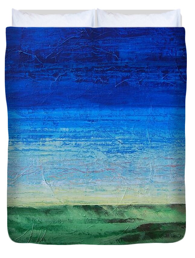 Blue Duvet Cover featuring the painting Study of Earth and Sky by Linda Bailey