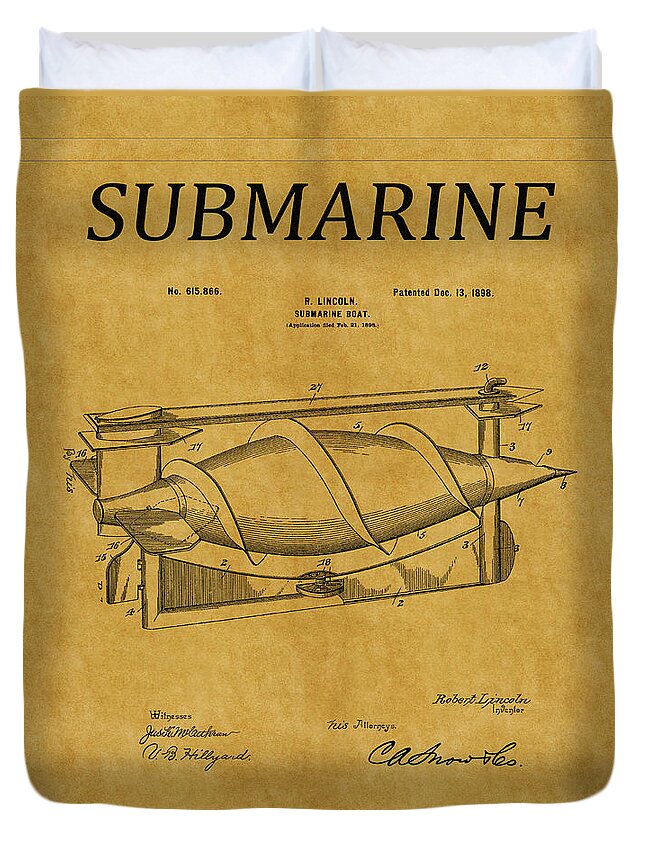Sub Duvet Cover featuring the photograph Submarine Patent 3 by Andrew Fare
