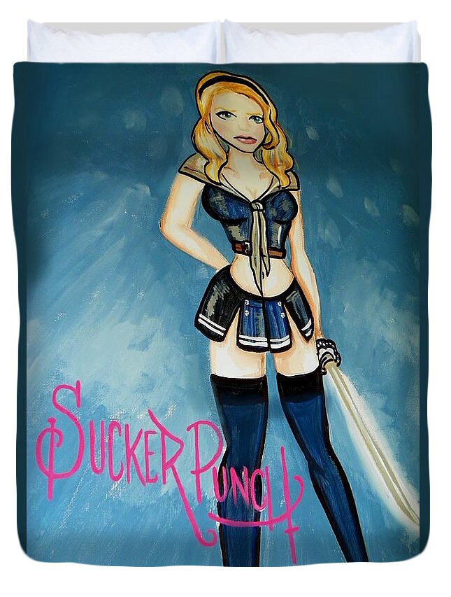 Mari Duvet Cover featuring the painting Suckerpunch by Marisela Mungia