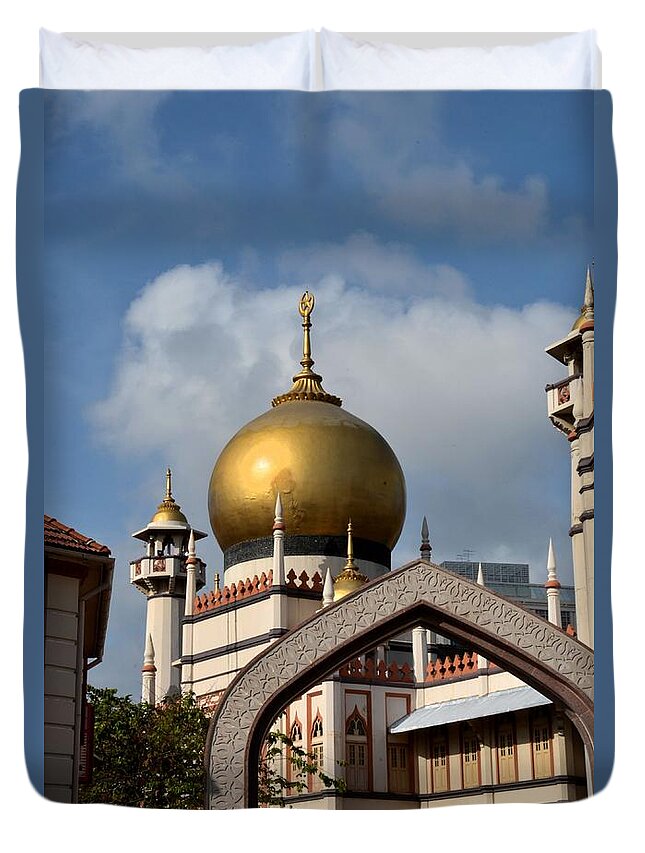 Singapore Duvet Cover featuring the photograph Sultan mosque and Omani arch Singapore by Imran Ahmed