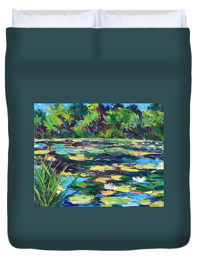 Landscape Duvet Cover featuring the painting Summer at Shady Lakes by Marian Berg