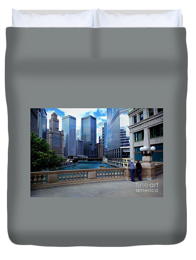 Midwest Duvet Cover featuring the photograph Summer Breeze on the Chicago River - Color by Frank J Casella