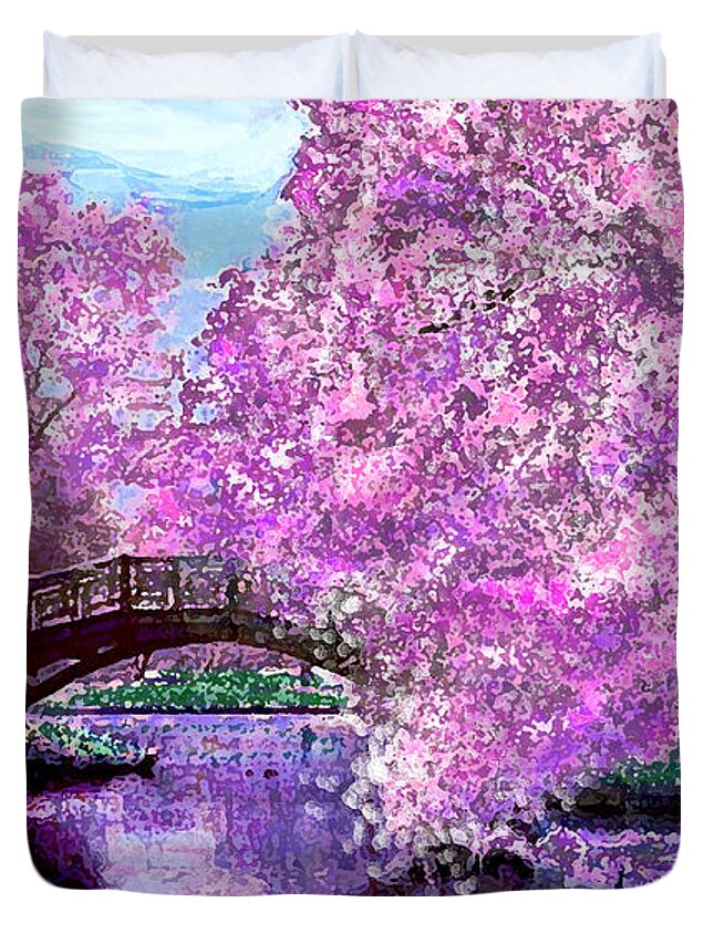 Cherry Duvet Cover featuring the painting Summer Bridge by Michele Avanti