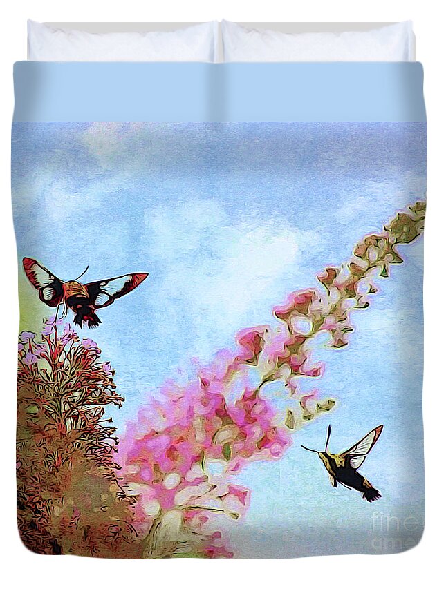Hummingbird Moth Duvet Cover featuring the photograph Summer Flight by Kerri Farley