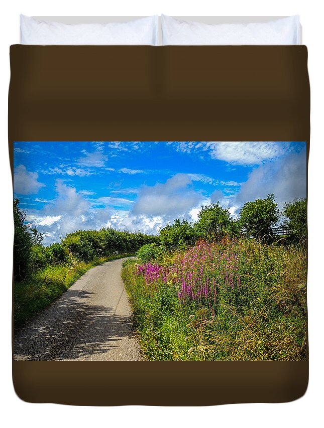 Ireland Duvet Cover featuring the photograph Summer Flowers on Irish Country Road by James Truett
