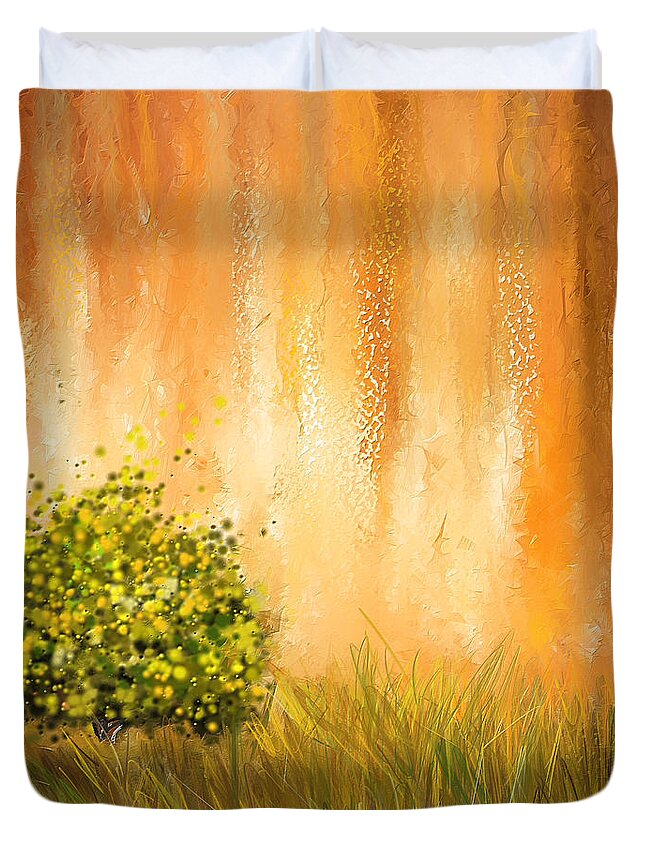 Four Seasons Duvet Cover featuring the painting Summer- Four Seasons Wall Art by Lourry Legarde