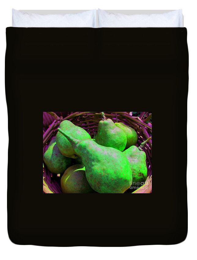 Summer Duvet Cover featuring the photograph Summer Green Pears In Basket by Susan Carella