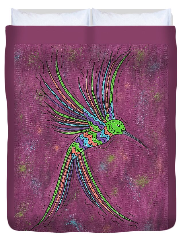 Black Duvet Cover featuring the painting Summer Hummer by Susie WEBER