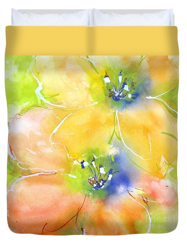 Original And Printed Watercolors Duvet Cover featuring the painting Summer Poppies 1 by Chris Paschke