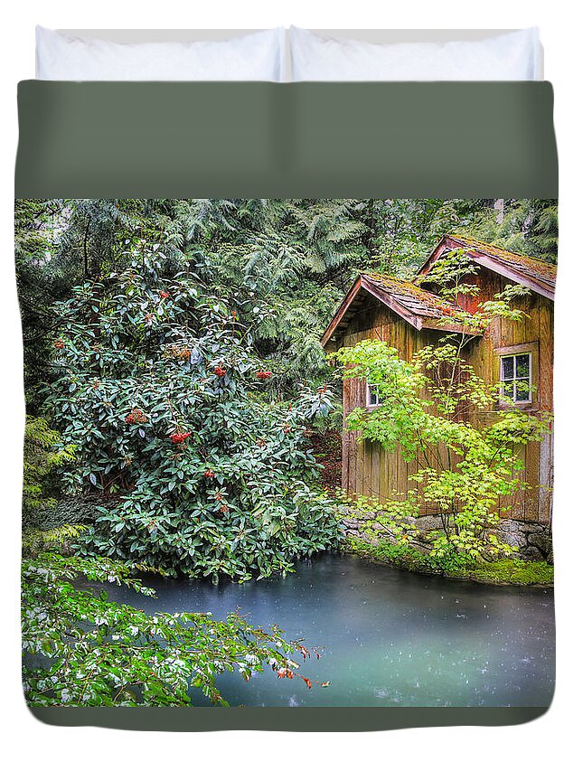 Running Water Duvet Cover featuring the photograph Summer rain at the watermill by Eti Reid