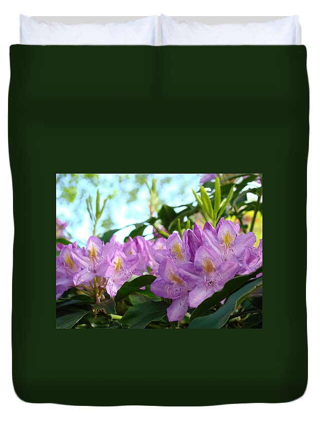 Rhodies Duvet Cover featuring the photograph Summer Rhodies Flowers Purple Floral art Prints by Patti Baslee