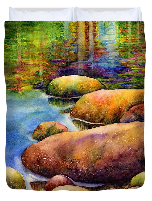 Rocks Duvet Cover featuring the painting Summer Tranquility by Hailey E Herrera