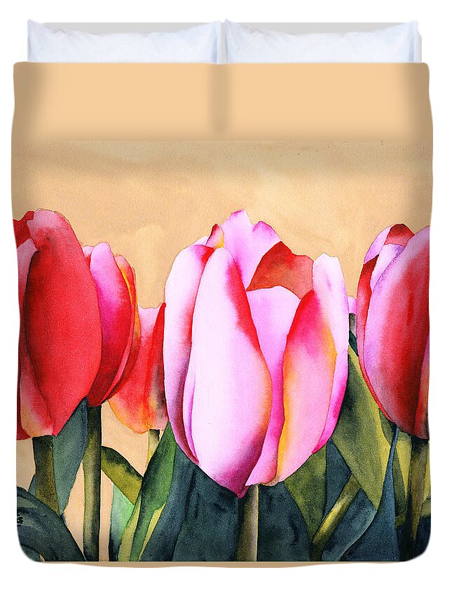Summer Duvet Cover featuring the painting Summer Tulips by Ken Powers