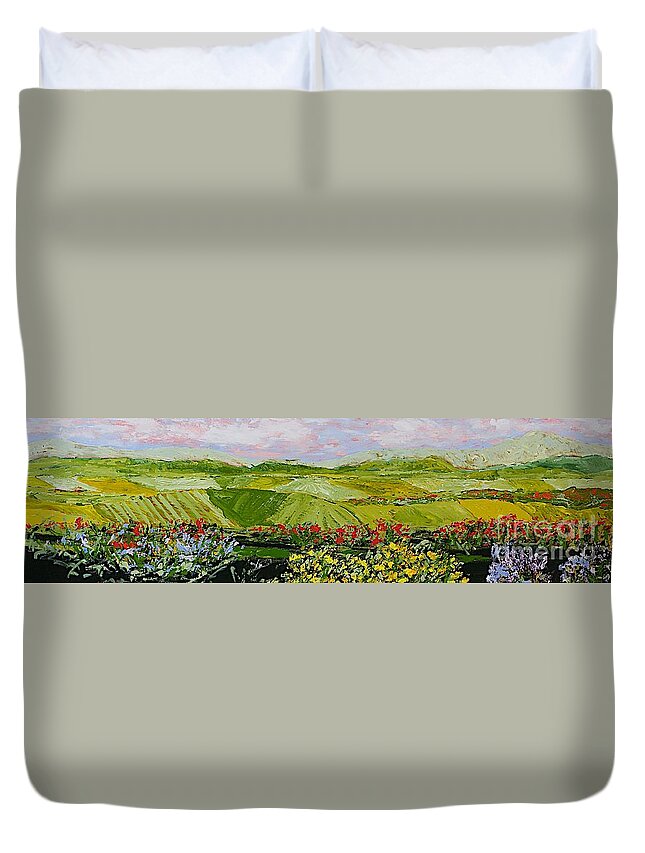 Landscape Duvet Cover featuring the painting Summer Valley by Allan P Friedlander