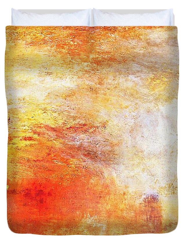 Joseph Mallord William Turner Duvet Cover featuring the painting Sun Setting Over A Lake by William Turner