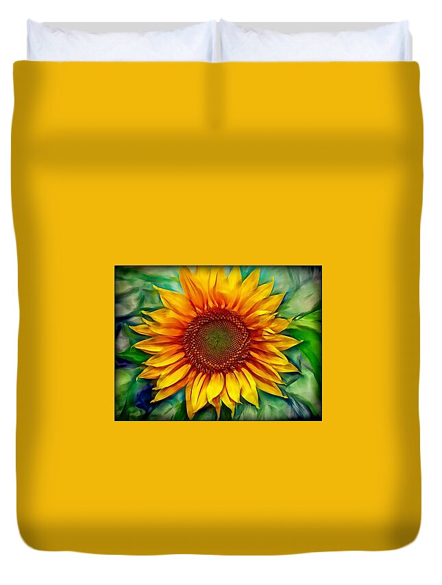 Sunflower Duvet Cover featuring the photograph Sunflower - paint edition by Lilia S