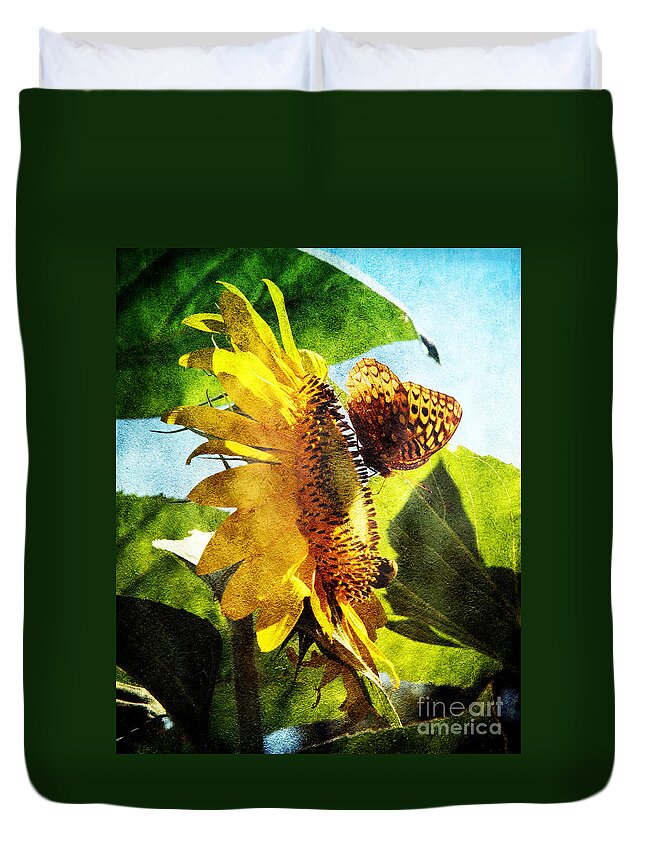 Beautiful Duvet Cover featuring the photograph Sunflower Butterfly And Bee by Andee Design