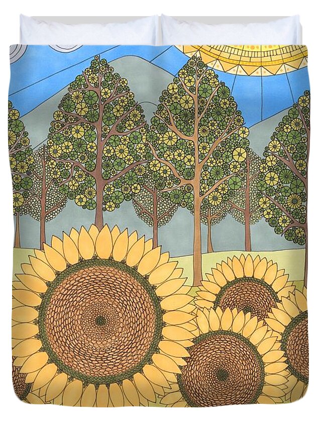 Sunflower Duvet Cover featuring the drawing Sunflower Sunshine by Pamela Schiermeyer