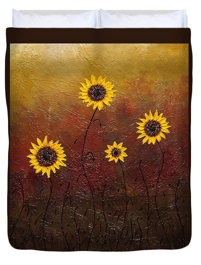 Sunflowers Duvet Cover featuring the painting Sunflowers 3 by Carmen Guedez