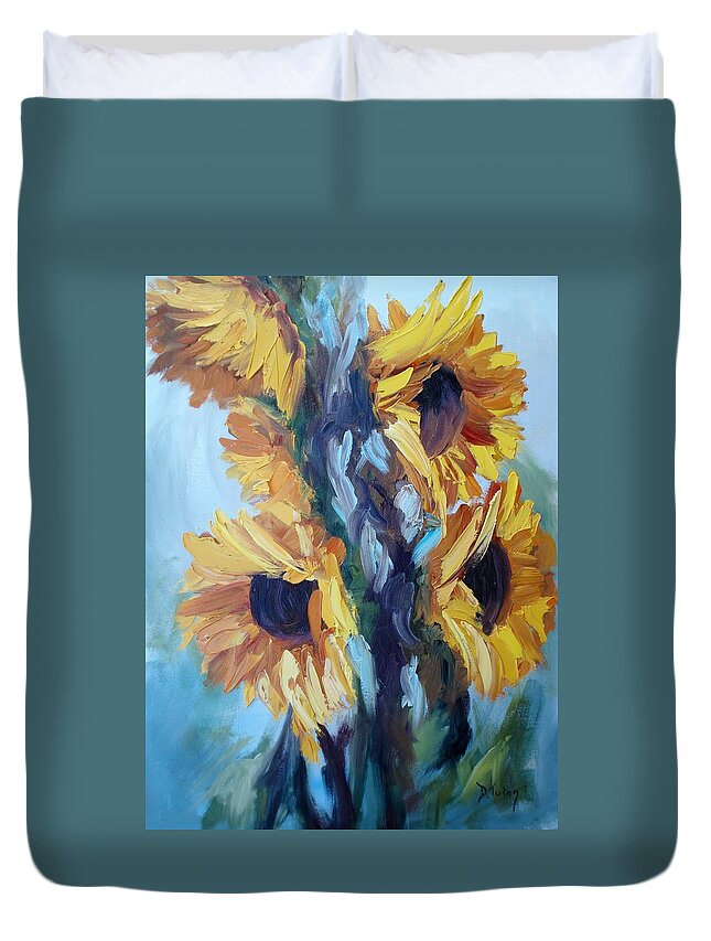 Sunflowers Duvet Cover featuring the painting Sunflowers II by Donna Tuten
