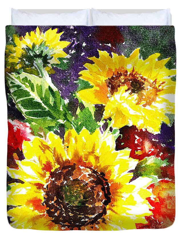 Sunflowers Duvet Cover featuring the painting Sunflowers Impressionism by Irina Sztukowski