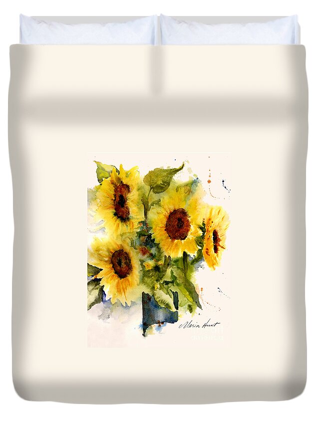 Sunflowers In A Vase Duvet Cover featuring the painting Autumn's Sunshine by Maria Hunt