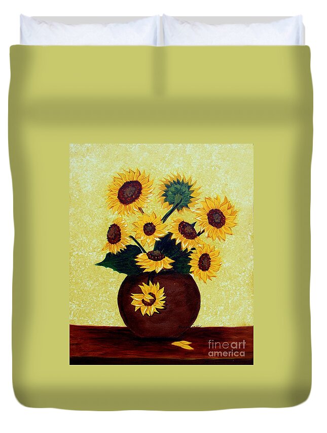 Barbara Griffin Duvet Cover featuring the painting Sunflowers on Yellow by Barbara A Griffin