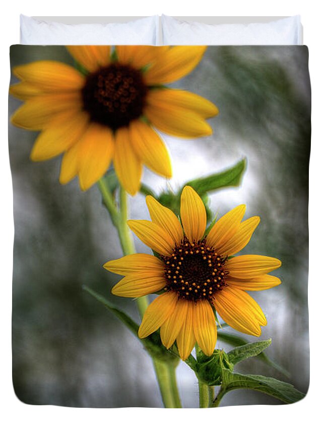 Yellow Sunflowers Duvet Cover featuring the photograph Sunflowers by Saija Lehtonen