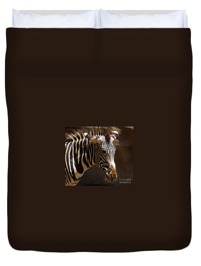 Zebra Duvet Cover featuring the photograph Sunlit Stripes by Linda Shafer