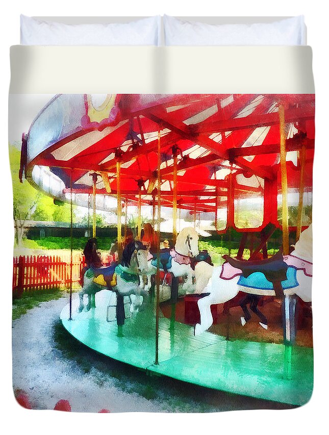 Carousel Duvet Cover featuring the photograph Sunny Afternoon on the Carousel by Susan Savad