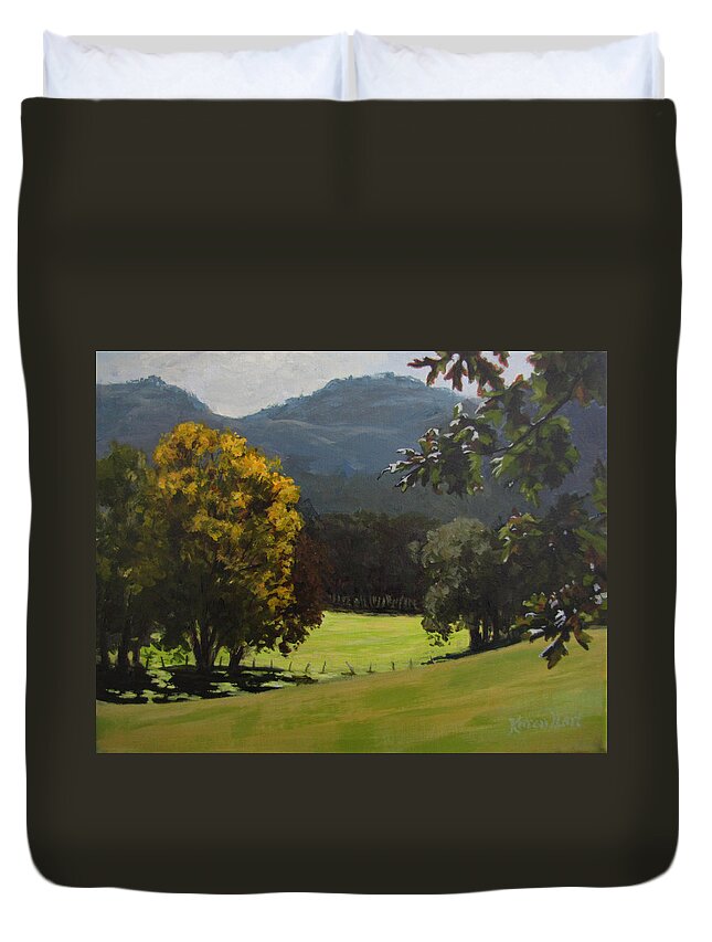 Landscape Duvet Cover featuring the painting Sunny Fall Day by Karen Ilari