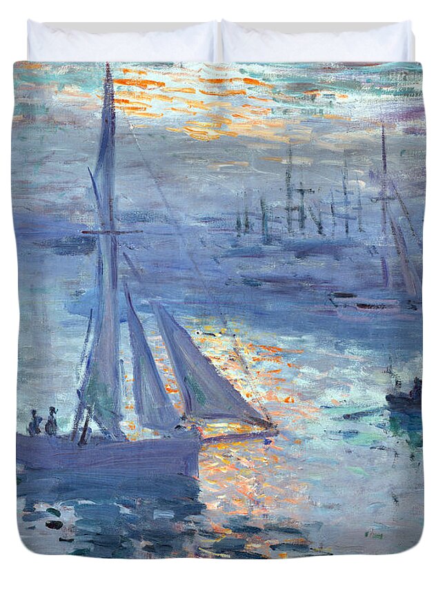 Claude Duvet Cover featuring the painting Sunrise - Marine #2 by Claude Monet