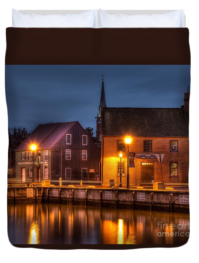 Annapolis Duvet Cover featuring the photograph Sunrise at the dock by Izet Kapetanovic